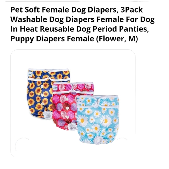 Pet Soft - Medium Female Dog Diapers, 3Pack Washable - Picture 2 of 7